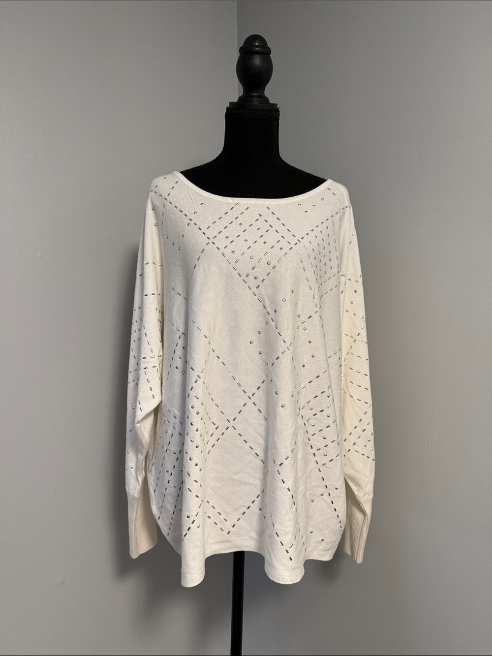 Cable & Gauge Cream Pointelle Crewneck Sweater
